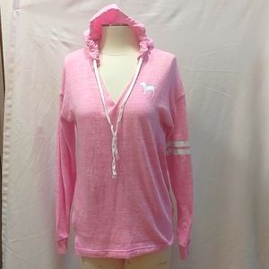 PINK. pull over jersey with hood size xs though runs really big pink/ white